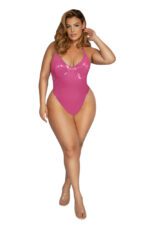 Padded Cup Bodysuit Plus Size- Pink
